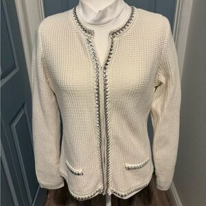 Express New Cream Knit Cardigan with Silver Accents